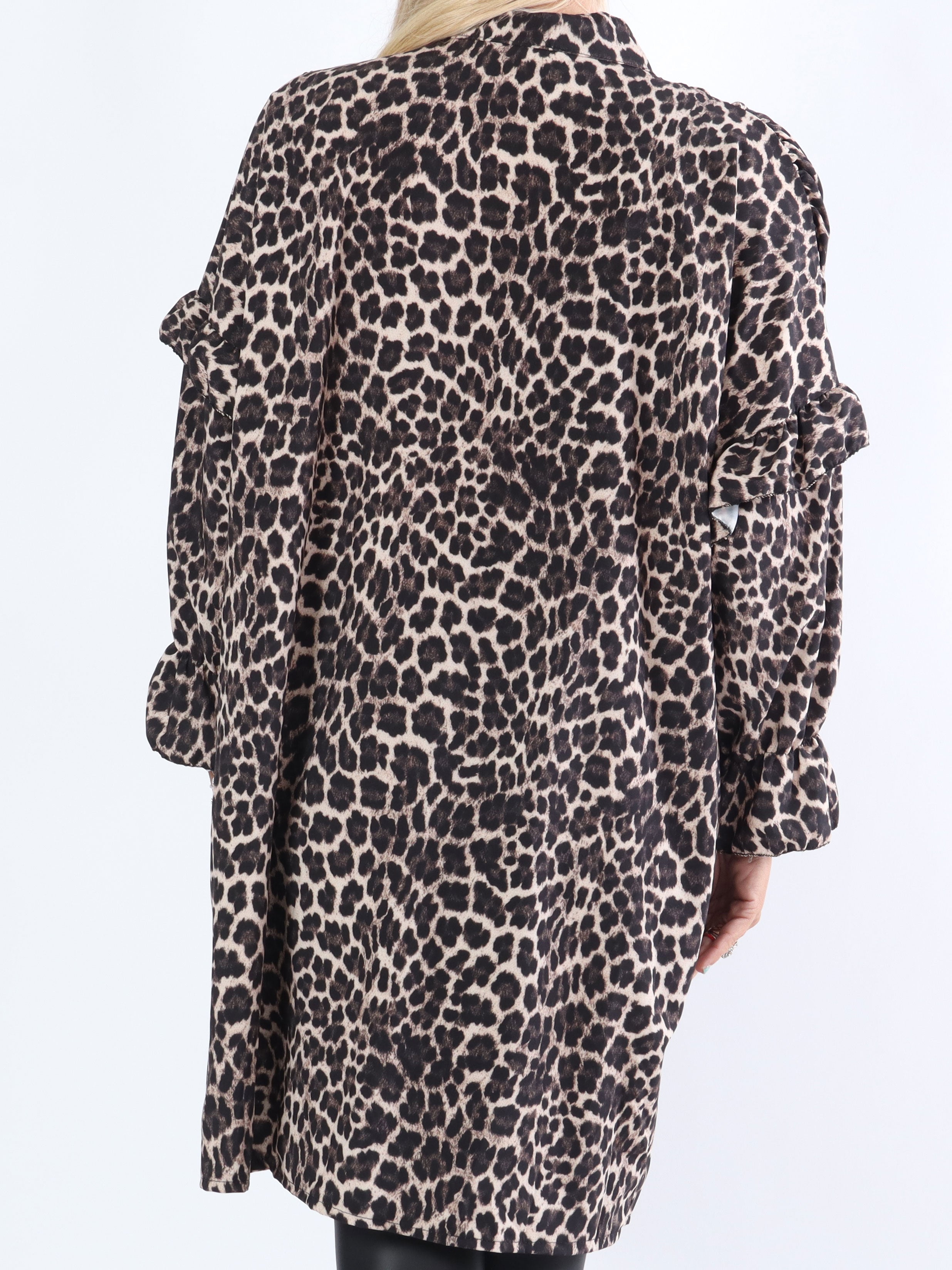 Monica Animal - Tunica-klänning i djurtryck med volanger